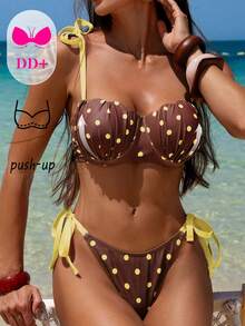 Swim DD+ Ensemble de bikini pour femmes avec bonnets push-up sexy de taille DD+, armatures, forme de coquille, bretelles réglables + taille avec lacets, printemps/été - Tabac - Voir 7