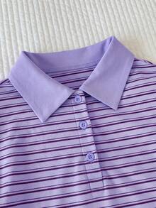 Comfortcana Bộ đồ nữ thời trang xuân/hè 2026 mới, áo thun ngắn tay kẻ sọc và chân váy mini, trang phục mùa hè cho nữ, ngày Valentine, trang phục đi biển, phong cách Y2K màu tím. - Nhiều màu - Xem 7