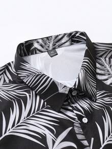 Manfinity RSRT Bộ áo sơ mi ngắn tay và quần short in họa tiết nhiệt đới dành cho nam cỡ lớn. - màu đen - Xem 4