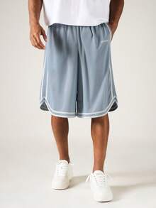 SUMWON Pull-On Baller Shorts With Curved Hem And Contrast Stripe Detailing For Casual Summer Wear - Blue and White - View 4