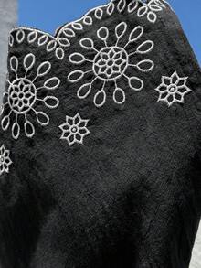 SHEIN 2件組孕婦度假刺繡背心與可調腰圍休閒常規長褲套裝，黑色，夏季 - 黑與白 - 查看 5