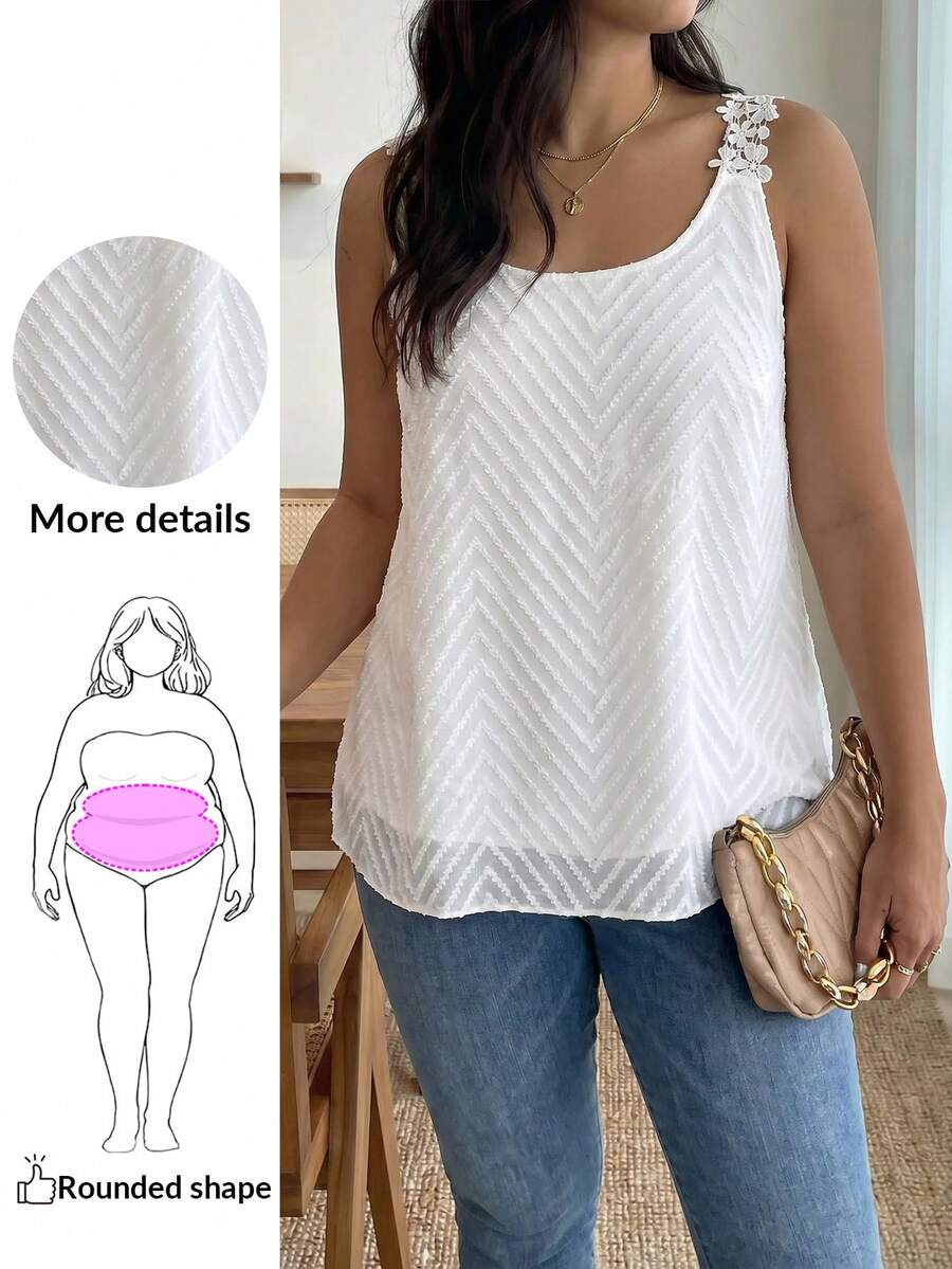 Enliva Große Größen Damen Einfarbiges Spitzen-Tanktop, Sommer - Weiss - Übersicht 1