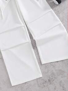 Teens' Loose Casual White Pants With Letter Patchwork, Street Style - White - View 4