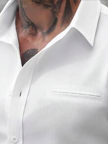 Manfinity Homme 男士白色休闲商务短袖衬衫 - 白色 - 查看 3