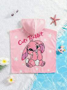 SHEIN Bubblio Áo khoác ngoài cho bé gái màu hồng dễ thương, họa tiết hoạt hình, có mũ trùm đầu, dáng rộng. - Nhiều màu - Xem 7