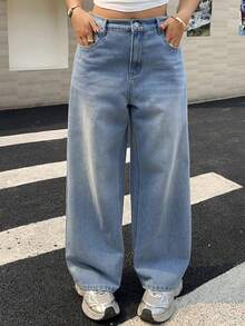 Dazy Plus Damen Loose Fit Jeans in verwaschenem Denim mit Schleife und Strass-Seitennaht-Dekor in Große Größen, geeignet für alle Jahreszeiten - Mittele Waschung - Übersicht 5