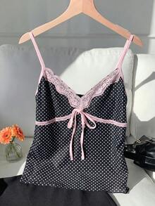 Comfortcana Áo hai dây ren chấm bi mùa hè dành cho nữ, thích hợp cho kỳ nghỉ, phong cách thường ngày Mỹ, Ngày Valentine, lễ hội, thư giãn tại nhà, đi biển, kỳ nghỉ hè và các dịp khác. Kỳ nghỉ xuân, mùa tốt nghiệp, tiệc cưới, kỳ nghỉ thư giãn thanh lịch, kỳ nghỉ biển, kỳ nghỉ hè, áo hai dây chấm bi đen lưới gợi cảm kiểu retro dễ thương, áo chấm bi, áo dễ thương, áo chấm bi. - Nhiều màu - Xem 3