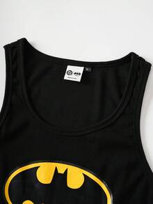 BATMAN X SHEIN 男士圆领休闲百搭印花背心 - 黑色 - 查看 3