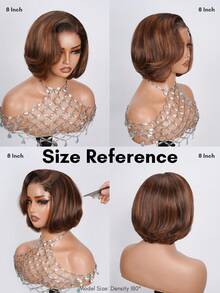 ALL READY WIG Wear Go 无胶鲍勃假发，100% 雷米真人发质，夏季短款鲍勃假发，预造型分层剪裁，4x4 预剪蕾丝，预拔发际线，预漂白，全效假发，180% 密度，4/30# 挑染巧克力棕色头发，优雅别致的女老板造型 - S4/30 - 查看 5