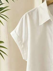 EMERY ROSE Blusa de mujer casual para uso diario y desplazamientos, minimalista de unicolor con mangas de murciélago, verano - Blanco - Ver 5