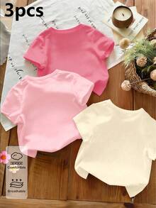 3pcs/Set Girls' Casual Chic Creative Cute Cat Graphic Tees, Comfortable Daily Wear, Suitable For Spring, Summer And Autumn - Black - View 2