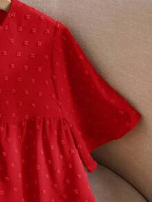 Rusticease Plus Size Women's Solid Color Round Neck Ruffle Short Sleeve Loose Shirt,Boho For Women/Summer,Western Wear Women,Vacation Outfits Woman - Red - View 4