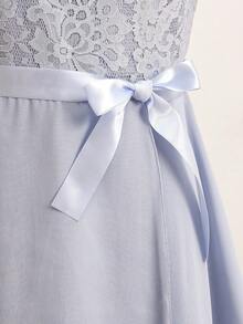SHEIN Elegant Lace & Chiffon Patchwork Round Neck Short Sleeve Layered Ruffle Hem Sky Blue Summer Wedding Guest Women's Dresses,Suitable For Parties - Blue - View 9