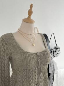 Elamini Vintage Casual Single-Breasted Long Sleeve Knit Cardigan For Women - Mocha Brown - View 4