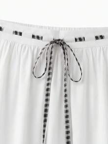 lacRébo Chân váy midi cotton trắng với chi tiết thắt eo kẻ caro tương phản và viền thêu nhỏ, phong cách boho mùa hè kiểu Pháp, chân váy thường ngày thoải mái cho kỳ nghỉ hè, chân váy đi nghỉ mát, chân váy cotton kiểu cổ điển. - trắng - Xem 8