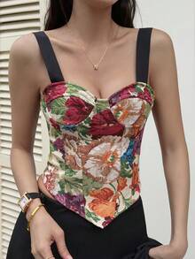 DAZY Áo hai dây in họa tiết dành cho nữ, áo tank top ôm sát, gợi cảm, hở lưng, buộc dây, kiểu dáng thường ngày. - Nhiều màu - Xem 2