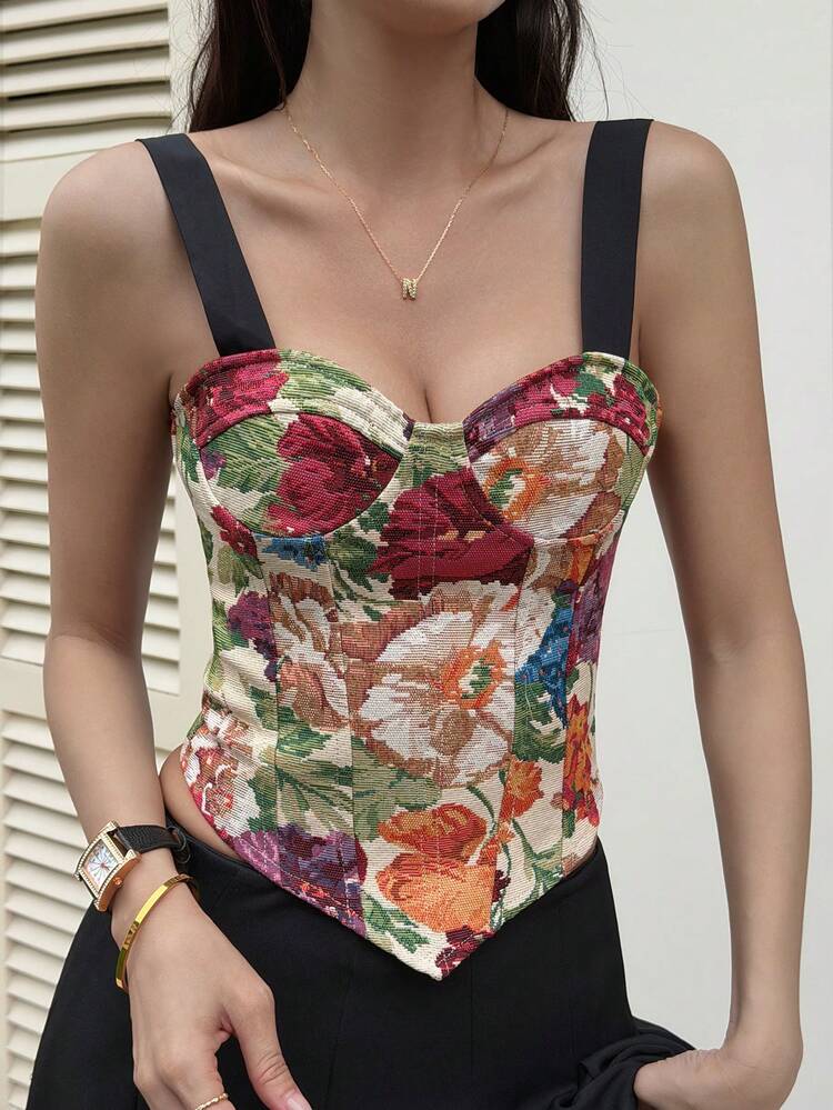 Women's Printed Camisole Camisole, Fitted Sexy Backless Tie-Up Casual Tank Top