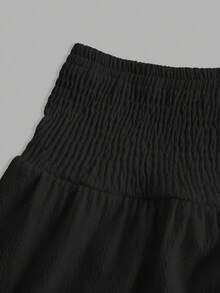 SHEIN MOD Women's Casual Solid Color Ruffle Hem A-Line Skirt - Black - View 3