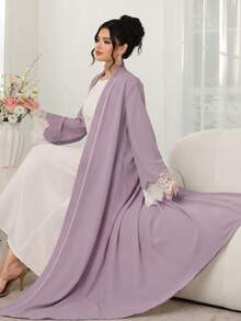 Al Najma Color Block Lace Trim Robe, Suitable For Holiday Wear - Purple - View 6
