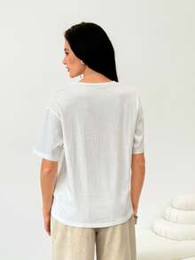 BiGraphic Women's White Summer Safety Pin Printed Casual Loose T-Shirt, Versatile For Commuting, Shopping, Afternoon Tea - White - View 2