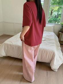 Dazy Plus 大码女士舒适短袖睡衣套装 夏季 - 紅色 - 查看 7