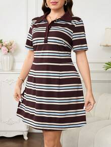 Chikora Vestido casual de manga corta talla grande, elegante y adecuado para vestidos casuales de verano para mujer, vestidos de mujer mini para primavera, vestidos casuales para mujer, nuevos lanzamientos, vestido de mujer, conjunto de verano para mujer, vestidos para mujer de talla pequeña, vestimenta casual de negocios para mujer - Multicolor - Ver 5
