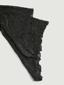SHEIN MOD Áo trễ vai ren tay chuông viền bèo nhún cho nữ, cổ điển, áo dự tiệc cho nữ, năm mới, áo Valentine - màu đen - Xem 3