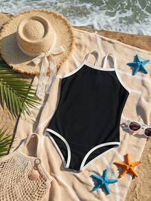 Dazy Kids 1 bộ áo liền quần kiểu dáng đi biển mùa hè cho bé gái, có dây buộc. - màu đen - Xem 4