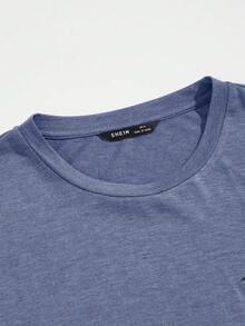 AXEPEAK T-shirt estiva da uomo con ricamo di albero di cocco - blu polveroso - Visualizzare 4