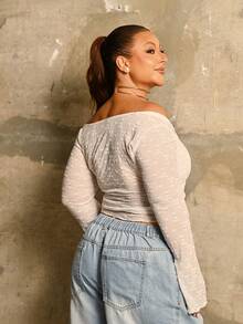 Lele Munniz Plus Size Sexy Lace Long Sleeve T-Shirt Top, See-Through, Versatile, Form-Fitting Fall Cloth For Women Casual - White - View 2