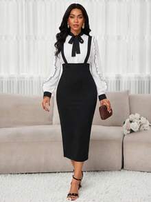 SHEIN Lady Slit Back Pencil Dress With Strap - Black - View 4