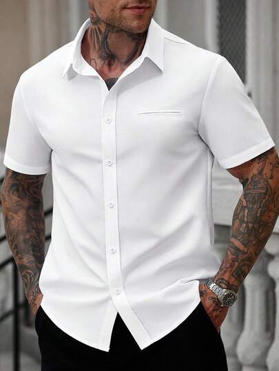 Manfinity Homme Men White Casual Business Short Sleeve Shirt