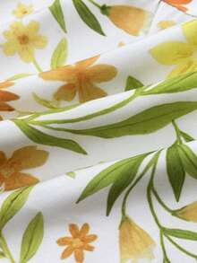 EMERY ROSE Plus-Size Women's White,Summer,Boho,Vacation,Holiday Dress With Yellow Floral Print,Ruffled Sleeves,Round Neckline,Layered Design For Casual Style - Yellow - View 6