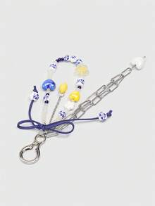 ROMWE Fairycore 1 Móc khóa hạt cườm sứ xanh trắng kiểu Trung Quốc mới, hình trái tim dễ thương, dùng làm mặt dây chuyền túi xách hoặc dây điện thoại, món quà hoàn hảo cho năm học mới & lễ tốt nghiệp, quà tặng ngày lễ tình nhân, sinh nhật và các ngày lễ khác. - Màu xanh lam - Xem 6