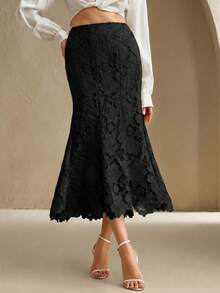 Anewsta Women's Fashionable And Elegant Patchwork Design Hollow-Out Lace Skirt - Black - View 6