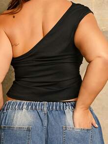 Lele Munniz 2pcs Set Plus Size Women One Shoulder Black & White Tops - Black and White - View 2