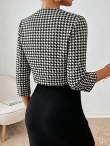 SHEIN Essnce Áo khoác nữ thường ngày in họa tiết răng cưa, kiểu dáng mở phía trước, thích hợp cho việc đi làm. - Nhiều màu - Xem 2