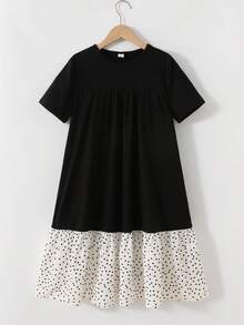 SHEIN Tween Girls' Casual Everyday Comfortable Color Block Patchwork Dress - Multicolor - View 8