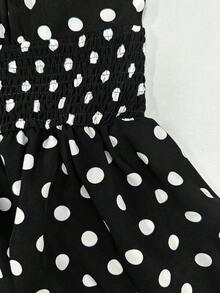 Sweetra CURVE Plus Size Women's Polka Dot Print Drawstring Waist Ruffle Hem Halter Neck Dress - Black and White - View 7