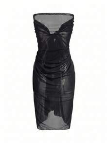 Slaydiva Plus Size Women's Wrap Skirt One-Piece Style Vacation Chiffon Beach Cover Up - Black - View 3