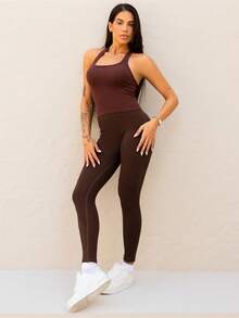 Maju Mazalli Áo ngực thể thao yoga không đường may dành cho nữ, áo croptop tập thể dục không gọng, áo vest thể thao chạy bộ. - Cà phê nâu - Xem 3