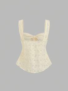 Sweetra New Spring/Summer Wide Strap Bow Textured Fabric Top, Sweet & Fashionable, Suitable For Daily Wear - Yellow - View 2