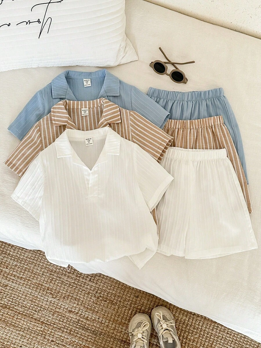 SHEIN 男童夏季休闲衬衫短裤套装