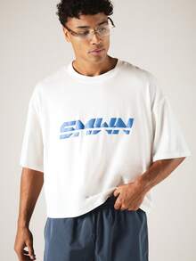 SUMWON Logo Crop Tee Oversized Short Sleeve Creseck Boxy Fit Graphic Print T-Shirt Summer Casual - 白色 - 查看 1
