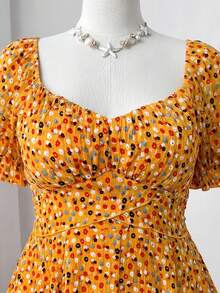 Flirla Mono de gasa floral elegante y cómodo para mujer de talla grande, adecuado para la playa, viajes, exteriores y uso diario - Naranja - Ver 8