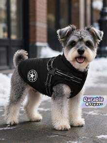 冬季狗狗衣服，小型犬宠物衣服，带内置胸带，背心式，保暖加厚外套。 - 黑色 - 查看 1