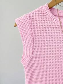 SHEIN 少女纹理圆领短袖休闲T恤，简约家居休闲服 - 粉色 - 查看 3