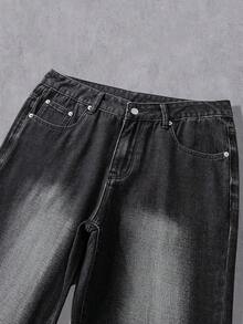Manfinity Denimwave Men's Casual Pocketed Button Fly Denim Print Pants - Black - View 5