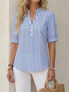 EMERY ROSE Women's Casual Striped Pattern Shirt, Suitable For Summer,Summer Top - Multicolor - View 1