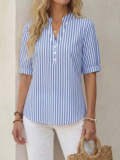 EMERY ROSE Women's Casual Striped Pattern Shirt, Suitable For Summer,Summer Top